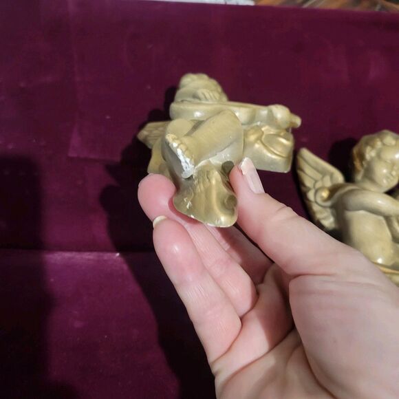 Vintage Cherub Pair Chalk Ware Plaster Wall Decor Hollywood Regency Gold Tone MC - Picture 15 of 16